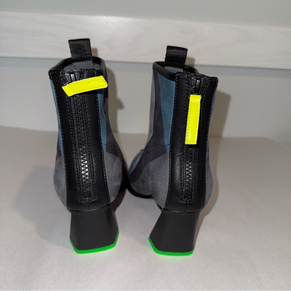 Colorblock Mid-Heel Ankle Boots in Teal, Gray and Black - Picture 6 of 11